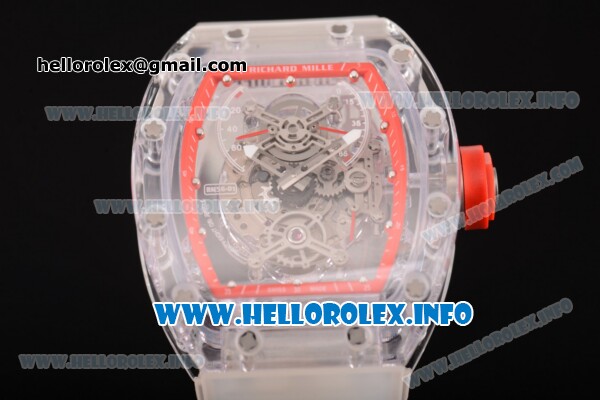 Richard Mille RM 56-01 Tourbillon Miyota 6T51 Manual Winding Sapphire Crystal Case with Skeleton Dial and Aerospace Nano Translucent Strap - Red Inner Bezel - Click Image to Close